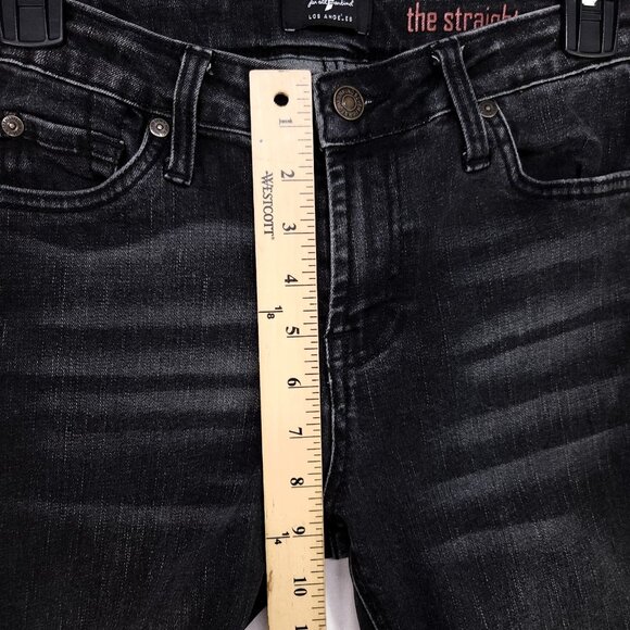 7 For All Mankind The Straight Jeans Women’s 10 Low Rise Black Denim Whiskered - Picture 9 of 13